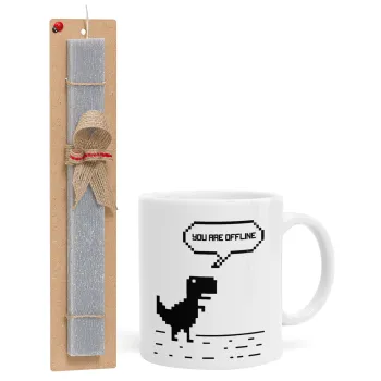 You are offline dinosaur, Easter Set, Ceramic Cup (330ml) & Easter aromatic flat candle (30cm) (GRAY)
