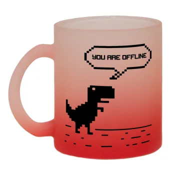 You are offline dinosaur, Κούπα γυάλινη δίχρωμη με βάση το κόκκινο ματ, 330ml