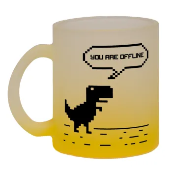 You are offline dinosaur, Κούπα γυάλινη δίχρωμη με βάση το κίτρινο ματ, 330ml