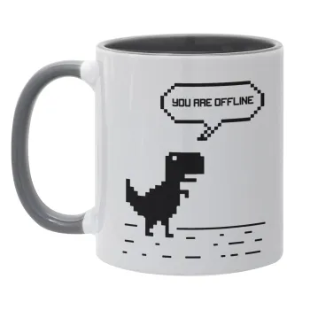 You are offline dinosaur, Mug colored grey, ceramic, 330ml