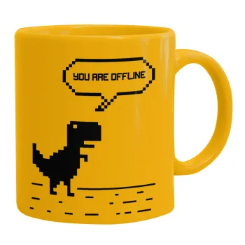 You are offline dinosaur, Ceramic coffee mug yellow, 330ml