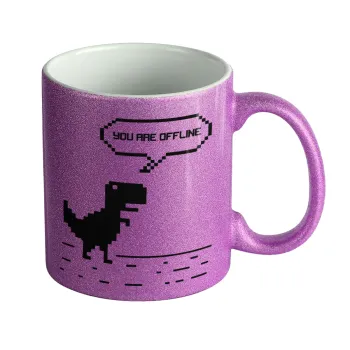 You are offline dinosaur, Κούπα Μωβ Glitter που γυαλίζει, κεραμική, 330ml