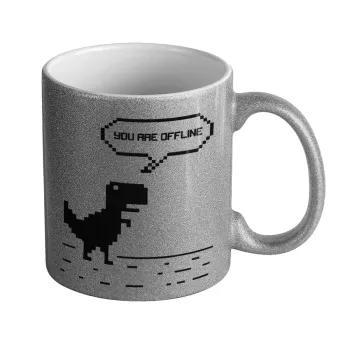You are offline dinosaur, Κούπα Ασημένια Glitter που γυαλίζει, κεραμική, 330ml
