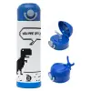 Children's hot water bottle, stainless steel, with safety straw, BLUE (500ml)