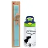 Easter Set, Children's thermal stainless steel bottle with safety straw, green/blue (350ml) & aromatic flat Easter candle (30cm) (TURQUOISE)
