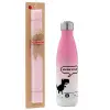Easter Set, Metallic pink/white (Stainless steel) thermos, double-walled, 500ml & aromatic flat Easter candle (30cm) (PINK)