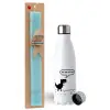 Easter Set, metallic stainless steel water bottle (750ml) & aromatic flat Easter candle (30cm) (TURQUOISE)