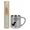 Easter Set, metallic thermal cup (300ml) & aromatic flat Easter candle (30cm) (TURQUOISE)
