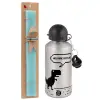 Easter Set, metallic silver aluminum water bottle (500ml) & scented flat Easter candle (30cm) (TURQUOISE)