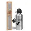 Easter Set, metallic silver aluminum water bottle (500ml) & aromatic flat Easter candle (30cm) (GRAY)