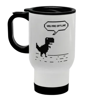 You are offline dinosaur, Κούπα ταξιδιού ανοξείδωτη με καπάκι, διπλού τοιχώματος (θερμό) λευκή 450ml
