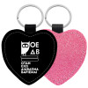 Μπρελόκ PU δερμάτινο glitter καρδιά ΡΟΖ