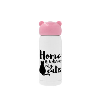 Home is where my cat is!, Pink stainless steel thermal flask, 320ml