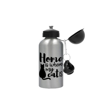Home is where my cat is!, Metallic water jug, Silver, aluminum 500ml