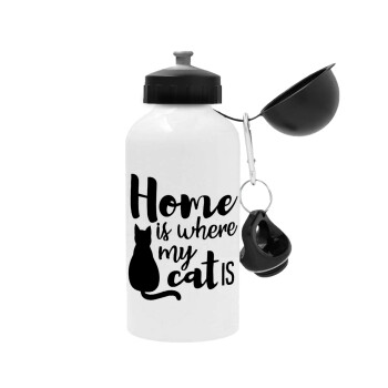 Home is where my cat is!, Μεταλλικό παγούρι νερού, Λευκό, αλουμινίου 500ml