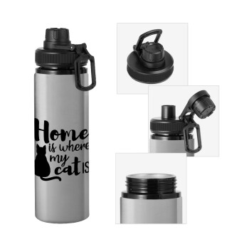Home is where my cat is!, Metallic water bottle with safety cap, 850ml aluminum