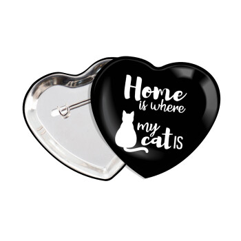 Home is where my cat is!, Κονκάρδα παραμάνα καρδιά (57x52mm)