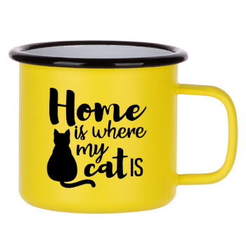 Home is where my cat is!, Κούπα Μεταλλική εμαγιέ ΜΑΤ Κίτρινη 360ml