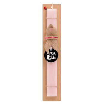 Home is where my cat is!, Easter Set, wooden keychain & scented flat Easter candle (30cm) (PINK)