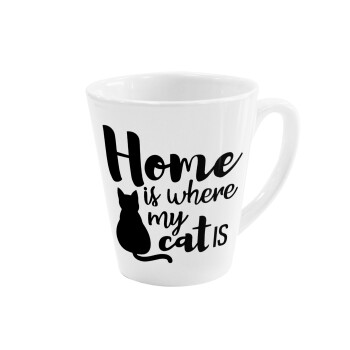 Home is where my cat is!, Κούπα κωνική Latte Λευκή, κεραμική, 300ml