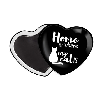 Home is where my cat is!, Μαγνητάκι καρδιά (57x52mm)