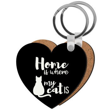 Home is where my cat is!, Μπρελόκ Ξύλινο καρδιά MDF