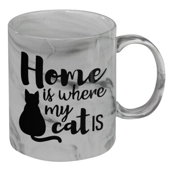 Home is where my cat is!, Mug ceramic marble style, 330ml