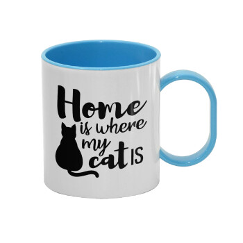 Home is where my cat is!, Κούπα (πλαστική) (BPA-FREE) Polymer Μπλε για παιδιά, 330ml