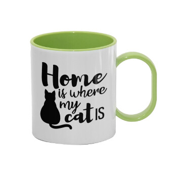 Home is where my cat is!, Κούπα (πλαστική) (BPA-FREE) Polymer Πράσινη για παιδιά, 330ml