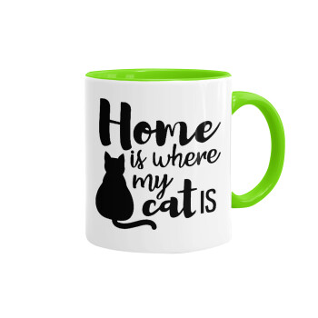 Home is where my cat is!, Mug colored light green, ceramic, 330ml
