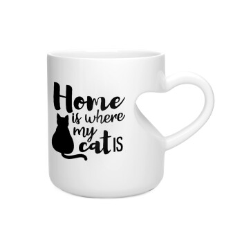 Home is where my cat is!, Κούπα καρδιά λευκή, κεραμική, 330ml