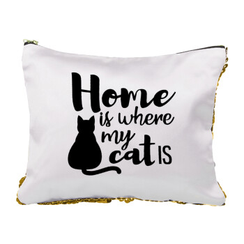 Home is where my cat is!, Τσαντάκι νεσεσέρ με πούλιες (Sequin) Χρυσό