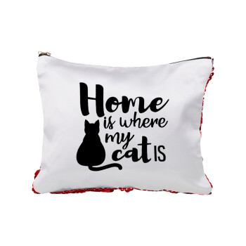 Home is where my cat is!, Τσαντάκι νεσεσέρ με πούλιες (Sequin) Κόκκινο