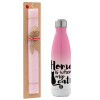 Easter Set, Metallic pink/white (Stainless steel) thermos, double-walled, 500ml & aromatic flat Easter candle (30cm) (PINK)
