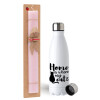 Easter Set, metallic stainless steel water bottle (750ml) & scented flat Easter candle (30cm) (PINK)