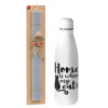 Easter Set, metallic stainless thermos bottle (500ml) & scented flat Easter candle (30cm) (GRAY)