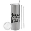 Tumbler stainless steel Silver 600ml, with metal straw & cleaning brush