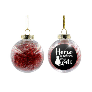 Home is where my cat is!, Χριστουγεννιάτικη μπάλα δένδρου διάφανη με κόκκινο γέμισμα 8cm