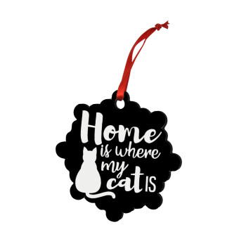 Home is where my cat is!, Χριστουγεννιάτικο στολίδι snowflake ξύλινο 7.5cm