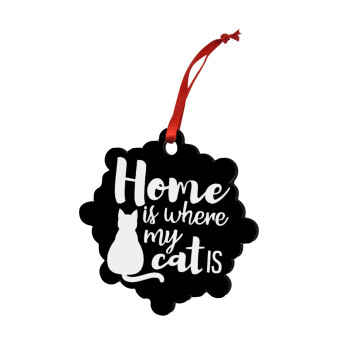 Home is where my cat is!, Christmas ornament snowflake wooden 7.5cm