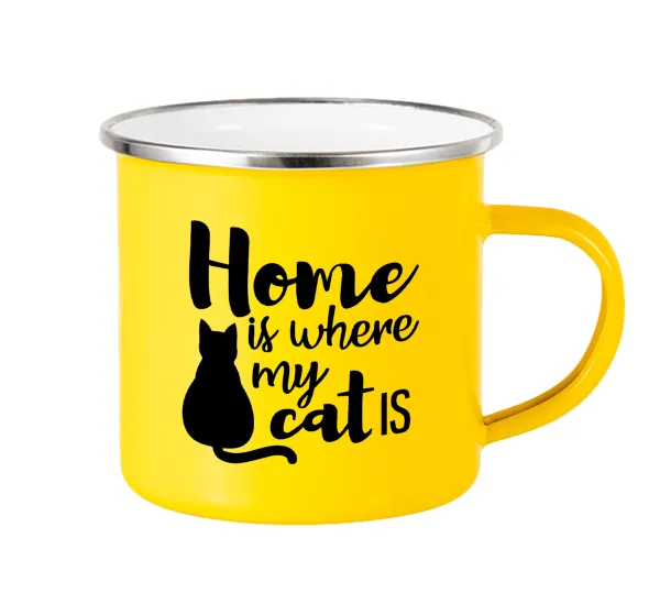 Home is where my cat is! — Yellow Enamel Metallic Cup 360ml