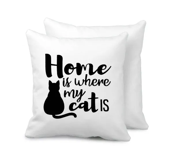 Home is where my cat is! — Μαξιλάρι καναπέ 40x40cm περιέχεται το  γέμισμα