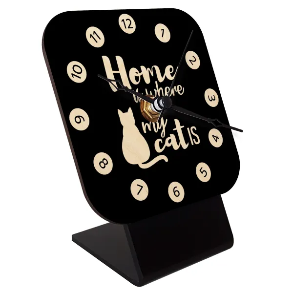 Home is where my cat is! — Quartz Table clock in natural wood (10cm)