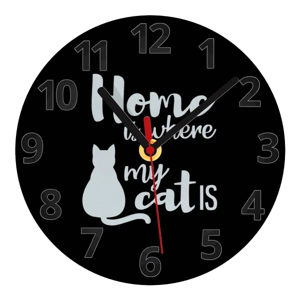 Home is where my cat is! — Glass wall clock (20cm)