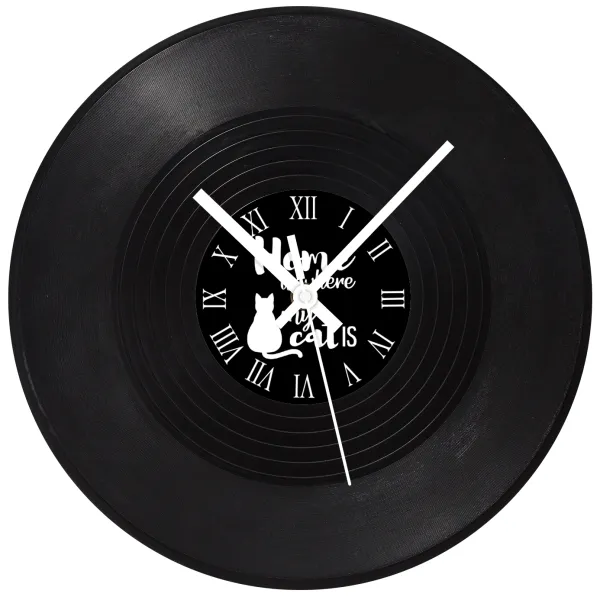 Home is where my cat is! — Vinyl record wall clock (30cm)