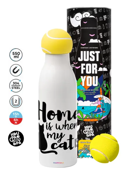 Home is where my cat is! — Tennis ball Metal mug thermos White, double wall, 550ml