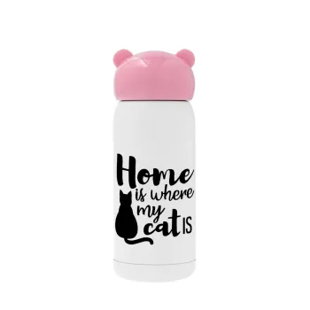 Home is where my cat is!, Ροζ ανοξείδωτο παγούρι θερμό (Stainless steel), 320ml