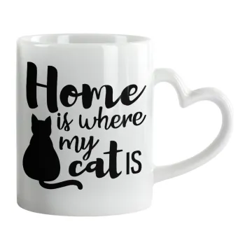 Home is where my cat is!, Mug heart handle, ceramic, 330ml