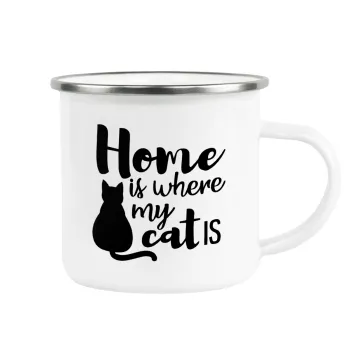 Home is where my cat is!, Metallic enamel cup white 360ml