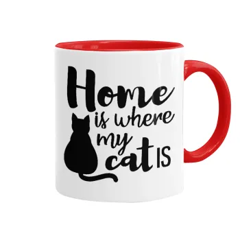 Home is where my cat is!, Mug colored red, ceramic, 330ml